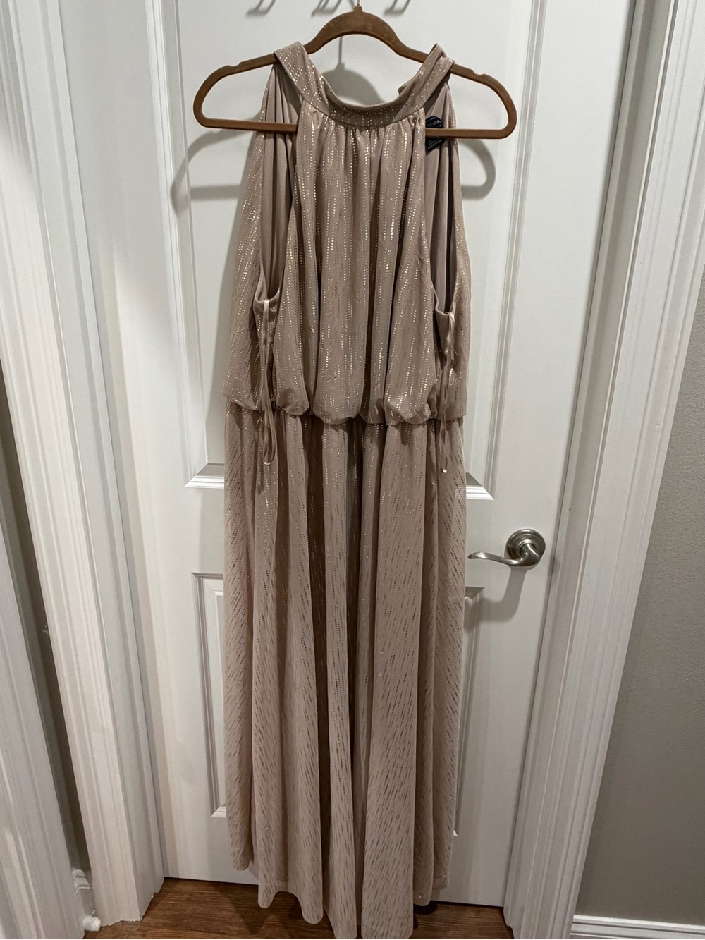 Jessica Howard Shimmery Taupe Halter-Style Maxi Dress